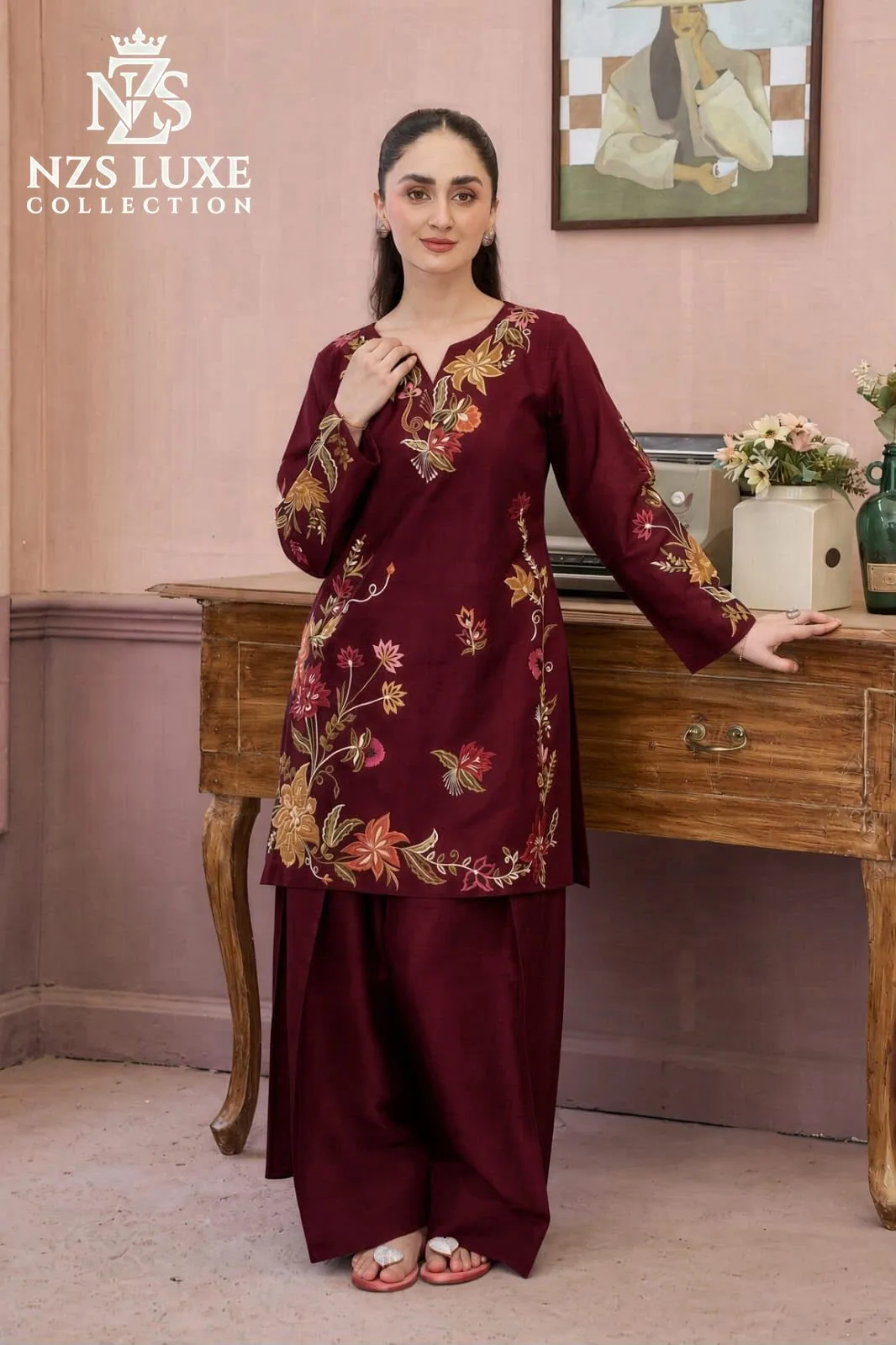 Dhanak Embroidered Front & Sleeves 2-Piece unStitched Suit - image 1