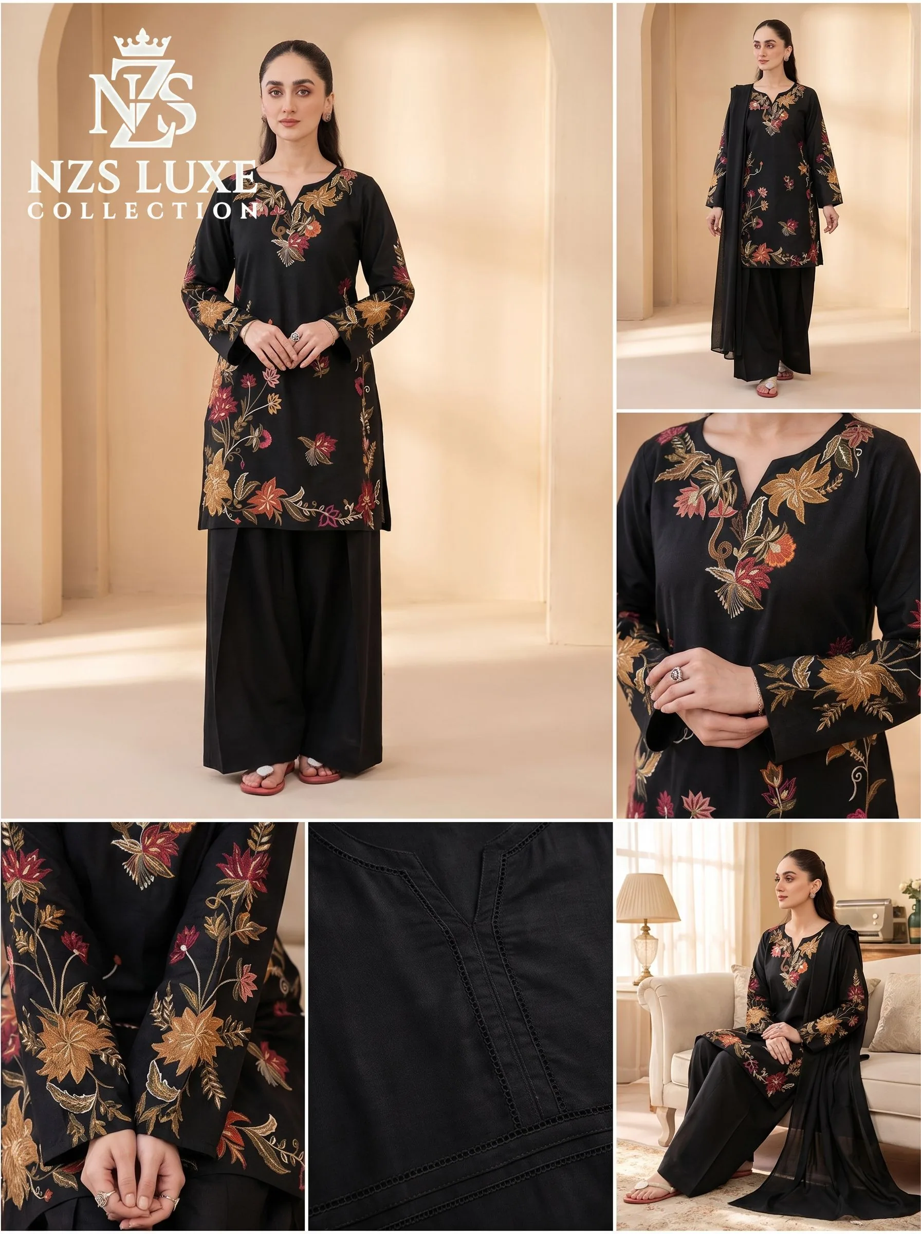 Dhanak Embroidered Front & Sleeves 2-Piece unStitched Suit - image 5