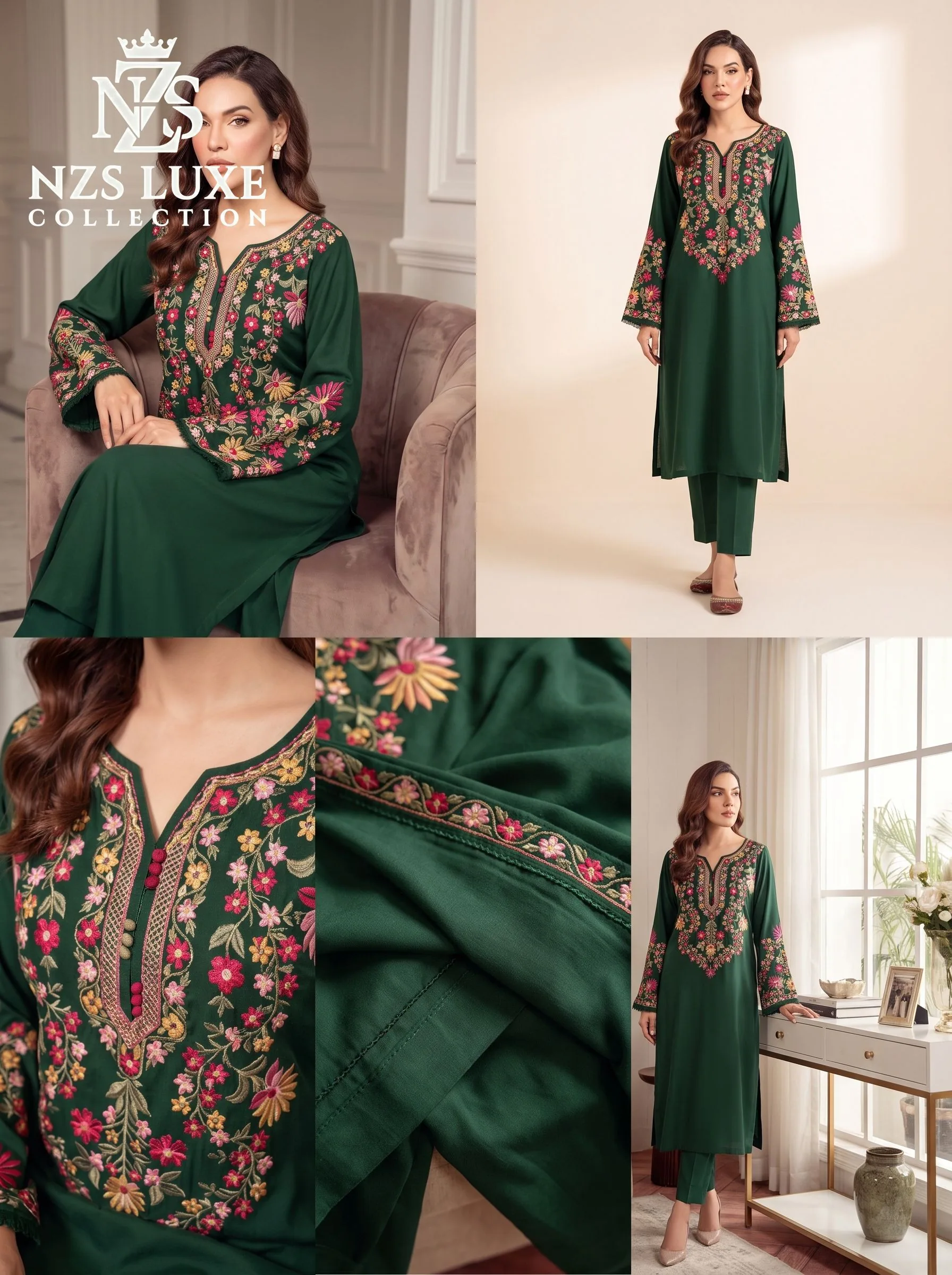 Dhanak Embroidered Front & Sleeves 2-Piece unStitched Suit - image 3