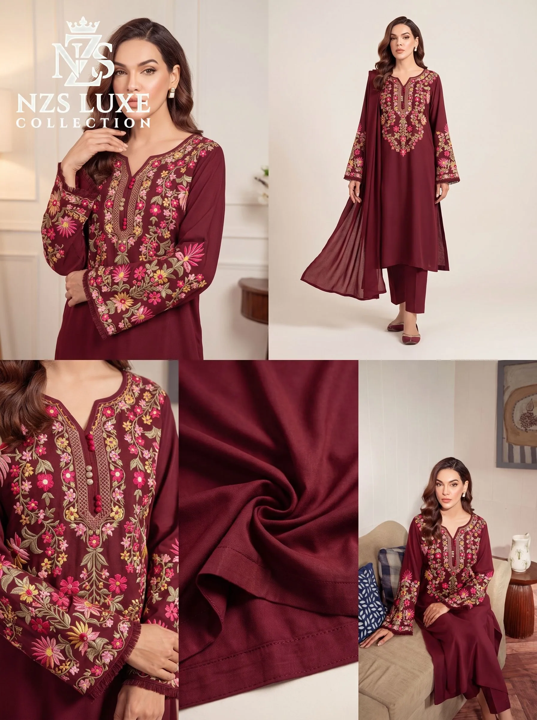 Dhanak Embroidered Front & Sleeves 2-Piece unStitched Suit - image 5
