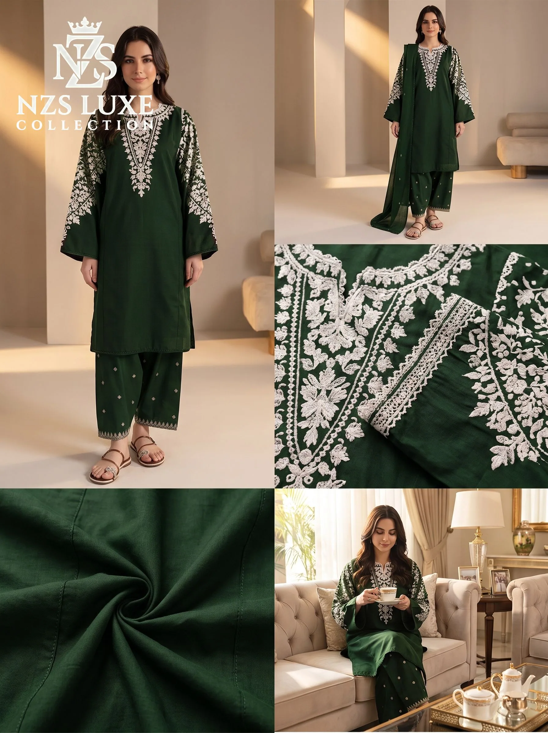 Dhanak Embroidered Front & Sleeves 2-Piece unStitched Suit - image 6