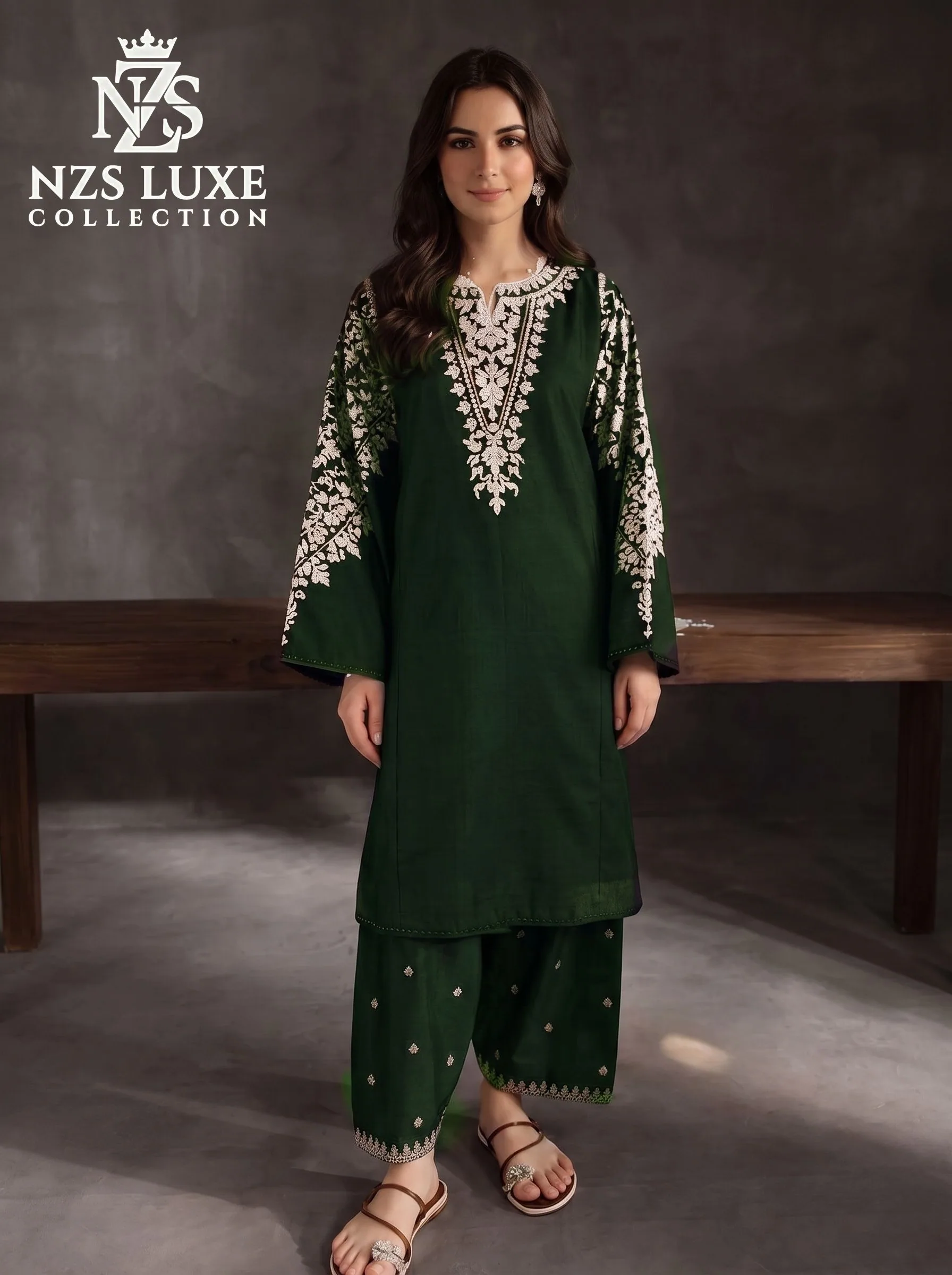 Dhanak Embroidered Front & Sleeves 2-Piece unStitched Suit - image 1