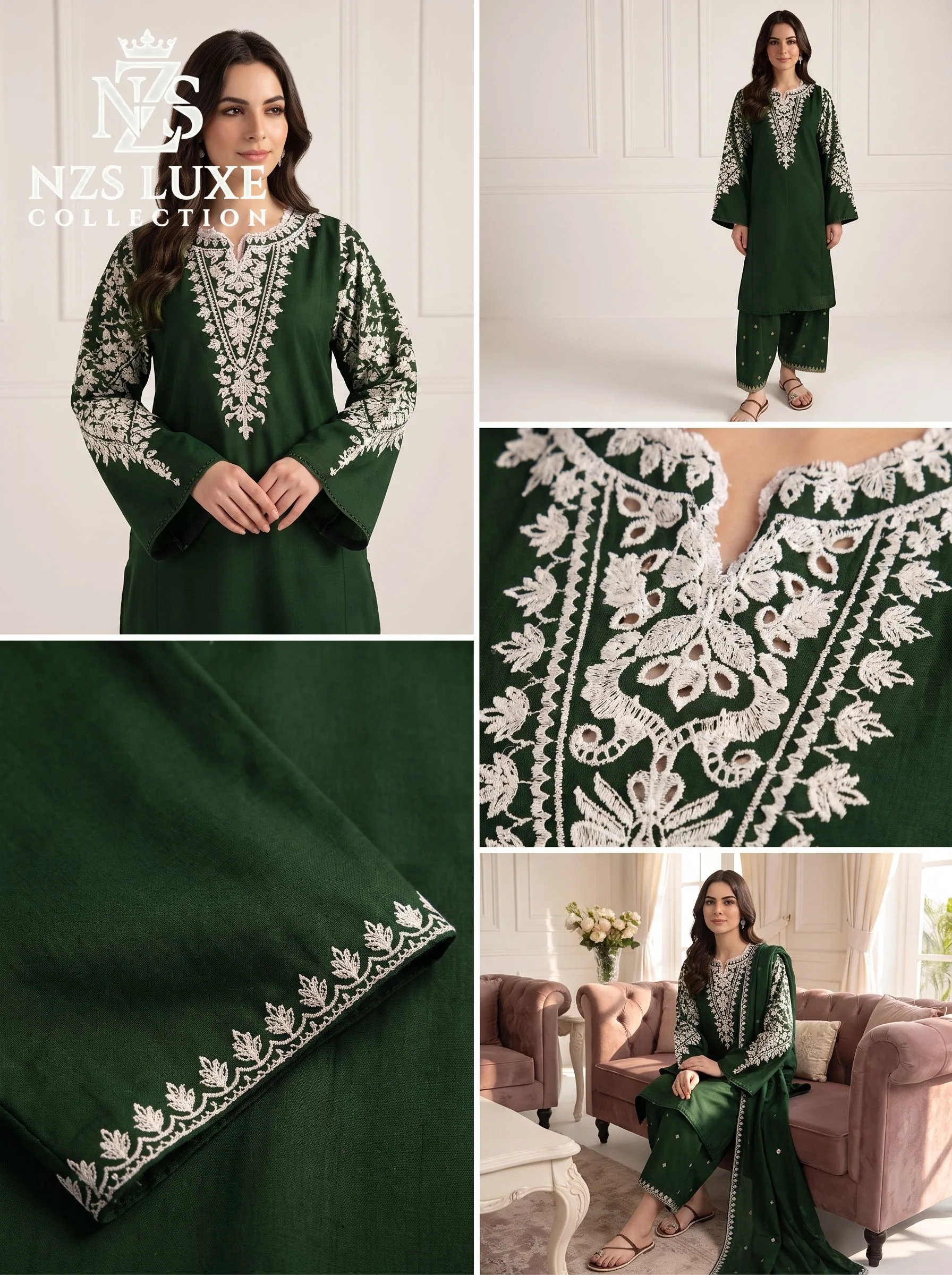 Dhanak Embroidered Front & Sleeves 2-Piece unStitched Suit - image 3