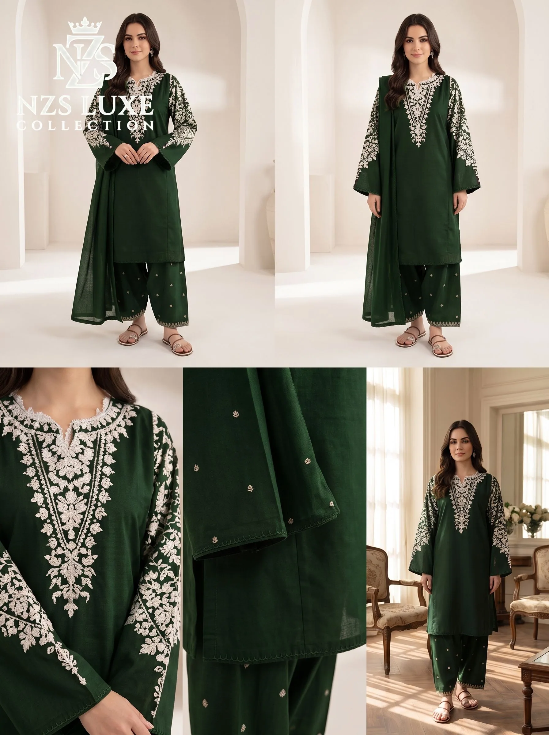Dhanak Embroidered Front & Sleeves 2-Piece unStitched Suit - image 4