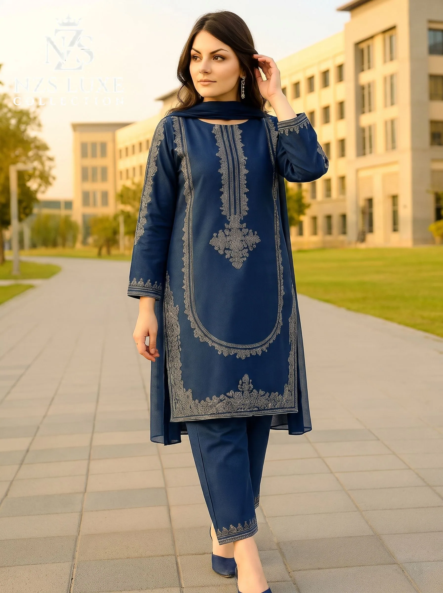 Dhanak Embroidered Front Sleeves 2-Piece Stitched Suit - image 1