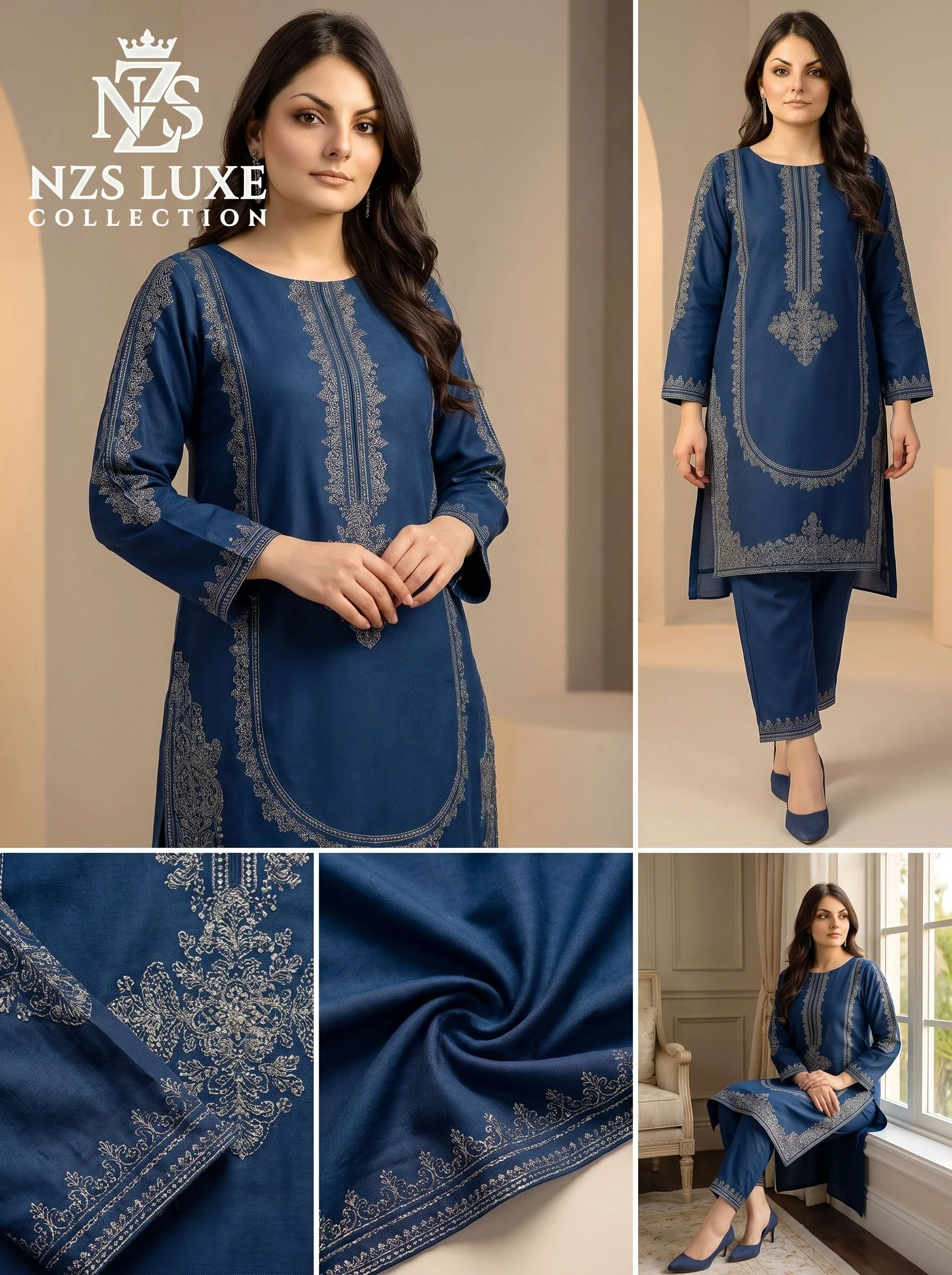 Dhanak Embroidered Front Sleeves 2-Piece Stitched Suit - image 2
