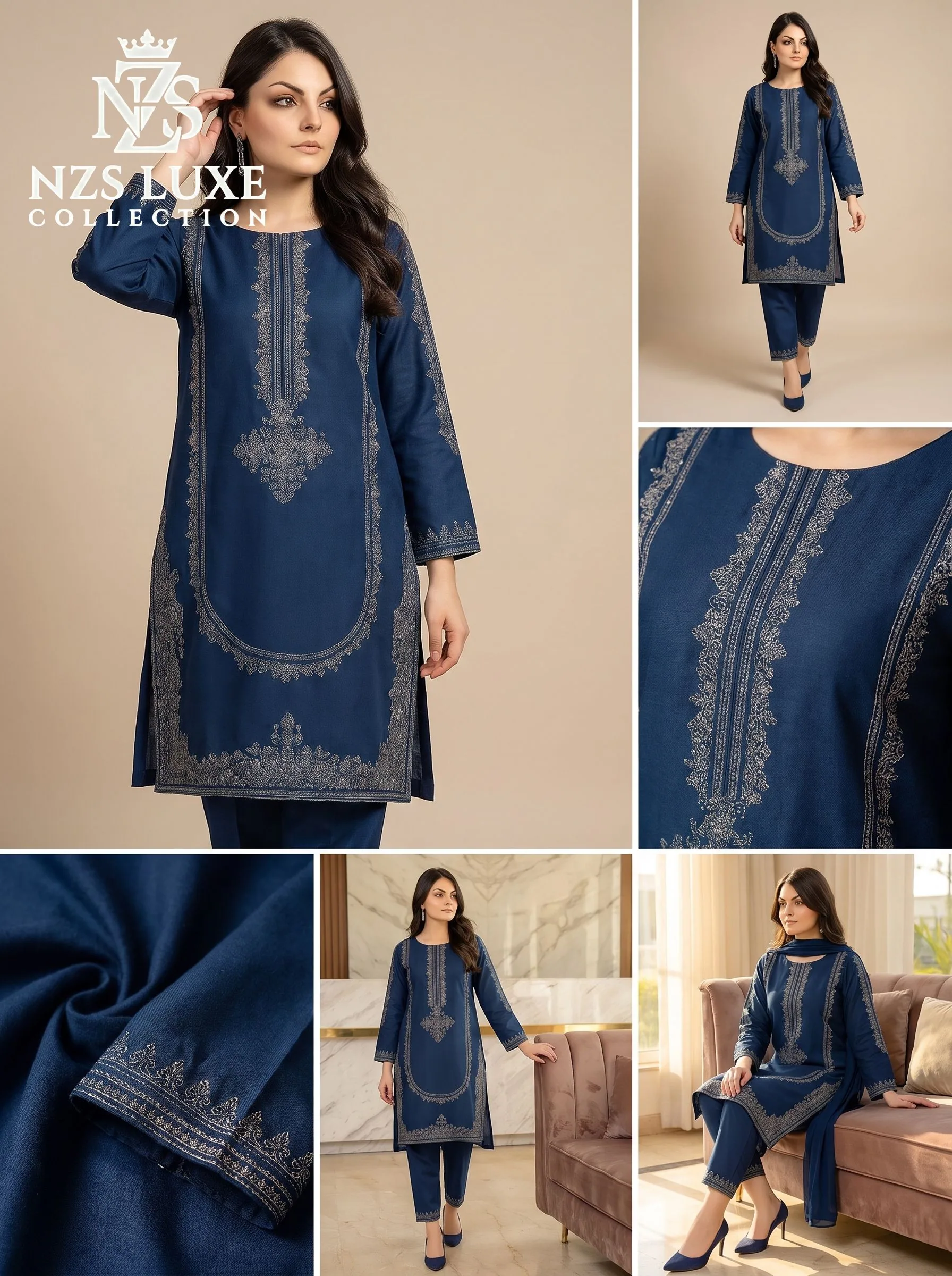 Dhanak Embroidered Front Sleeves 2-Piece Stitched Suit - image 3