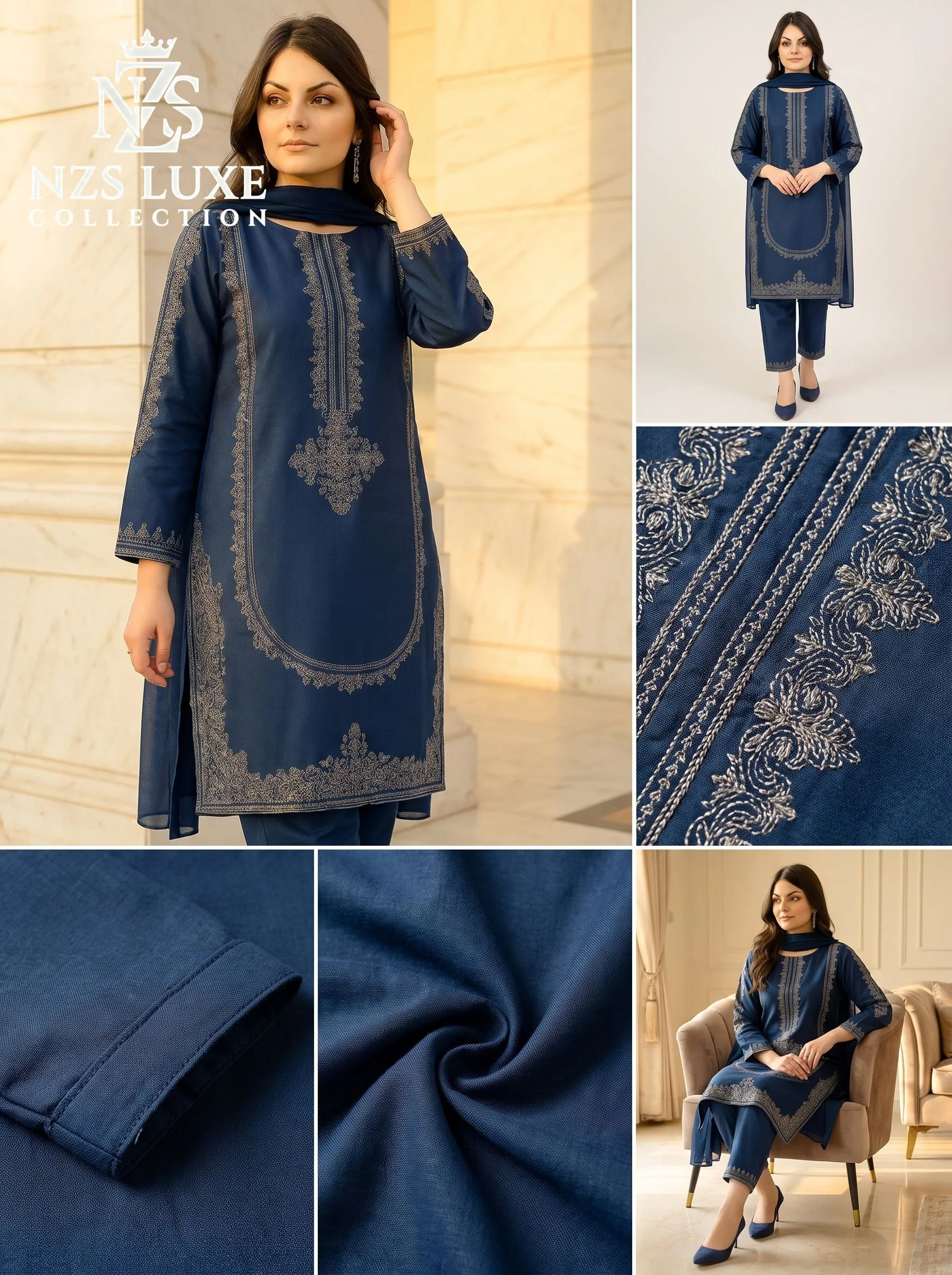 Dhanak Embroidered Front Sleeves 2-Piece Stitched Suit - image 4