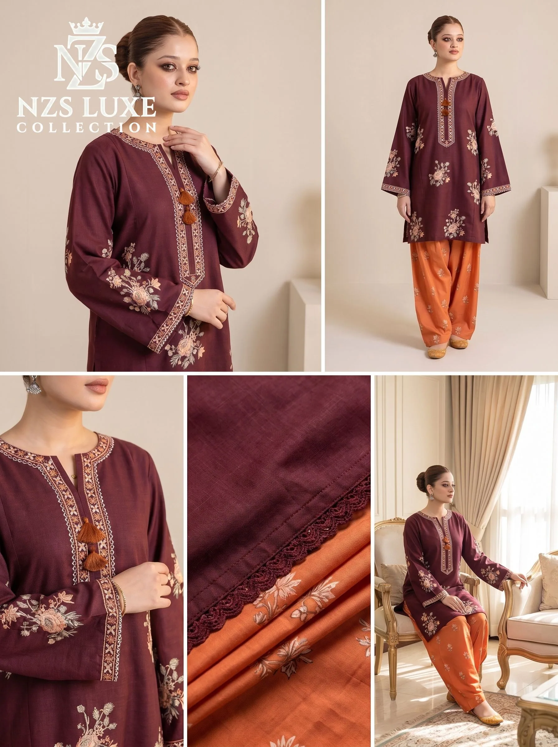 Dhanak Embroidered 2pc Front Sleeves unStitched Suit - image 2