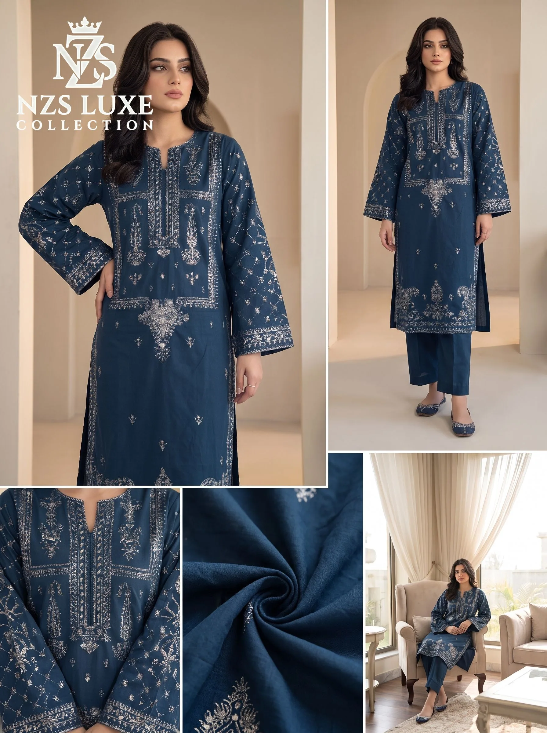 Dhanak Embroidered Front Sleeves 2-Piece unStitched Suit - image 6