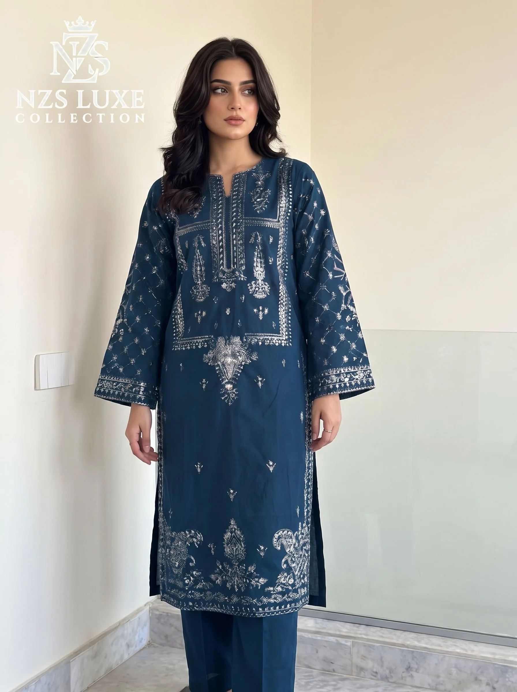 Dhanak Embroidered Front Sleeves 2-Piece unStitched Suit - image 1