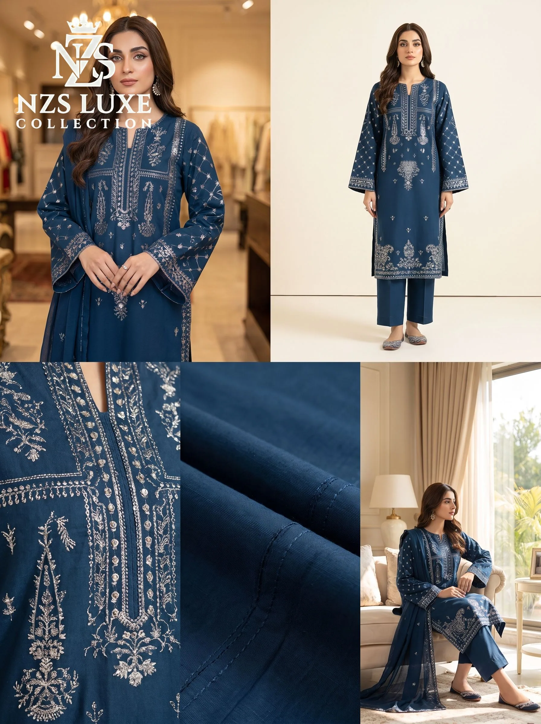 Dhanak Embroidered Front Sleeves 2-Piece unStitched Suit - image 3