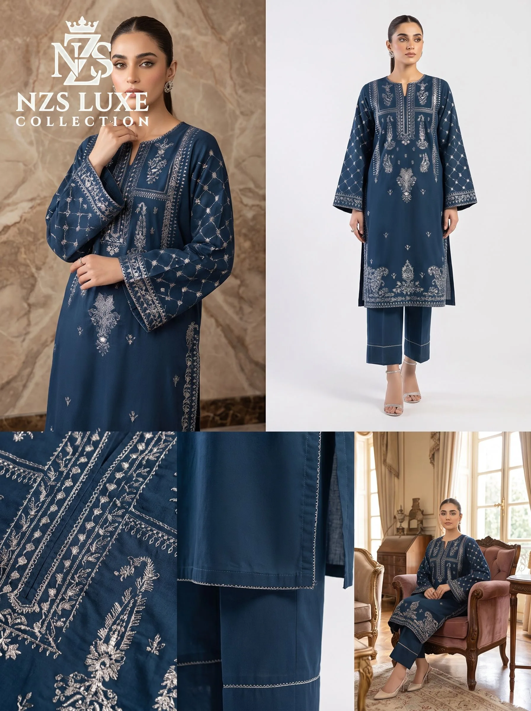 Dhanak Embroidered Front Sleeves 2-Piece unStitched Suit - image 4