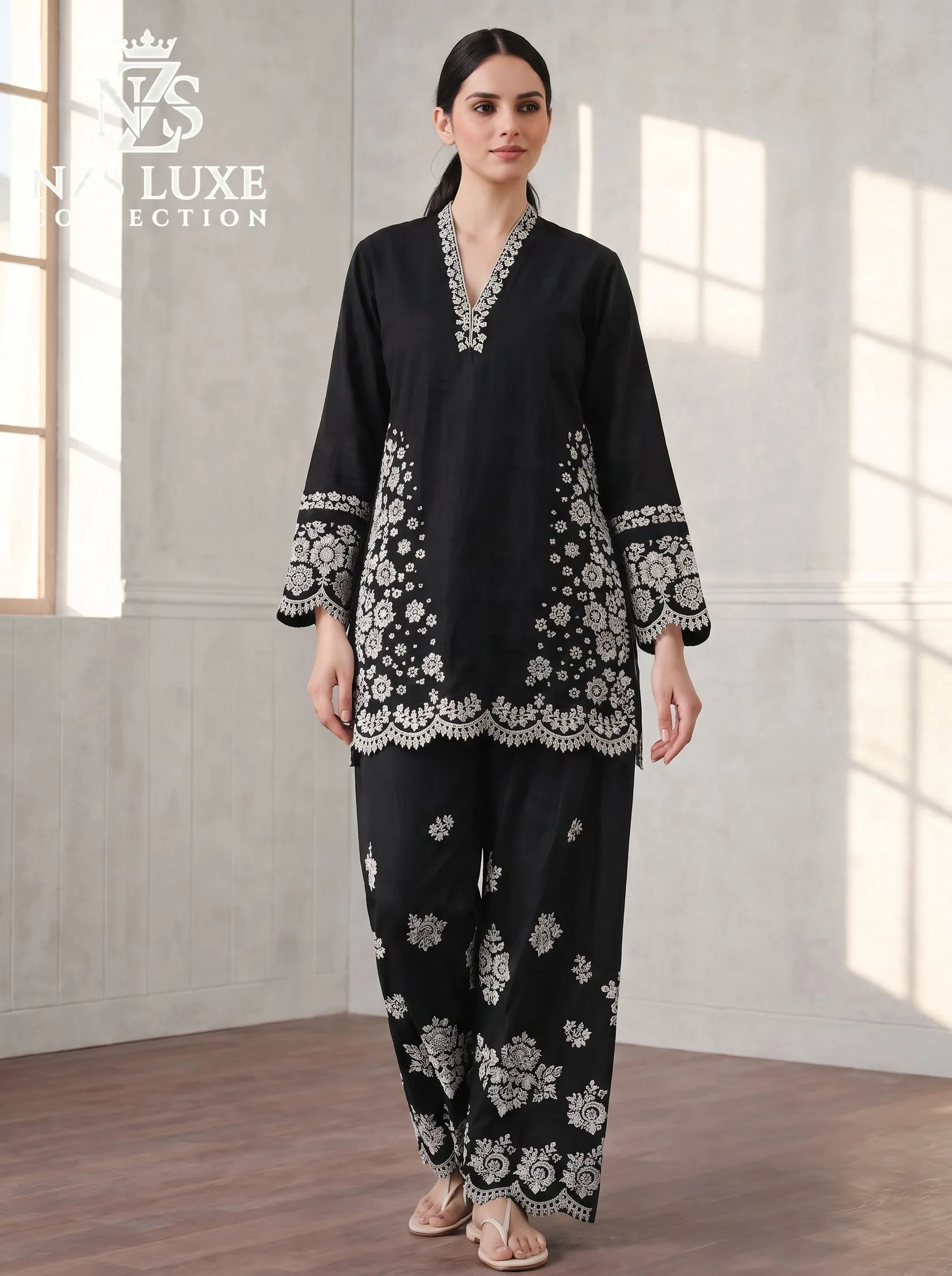Dhanak Embroidered Front & Sleeves 2-Piece unStitched Suit - image 1