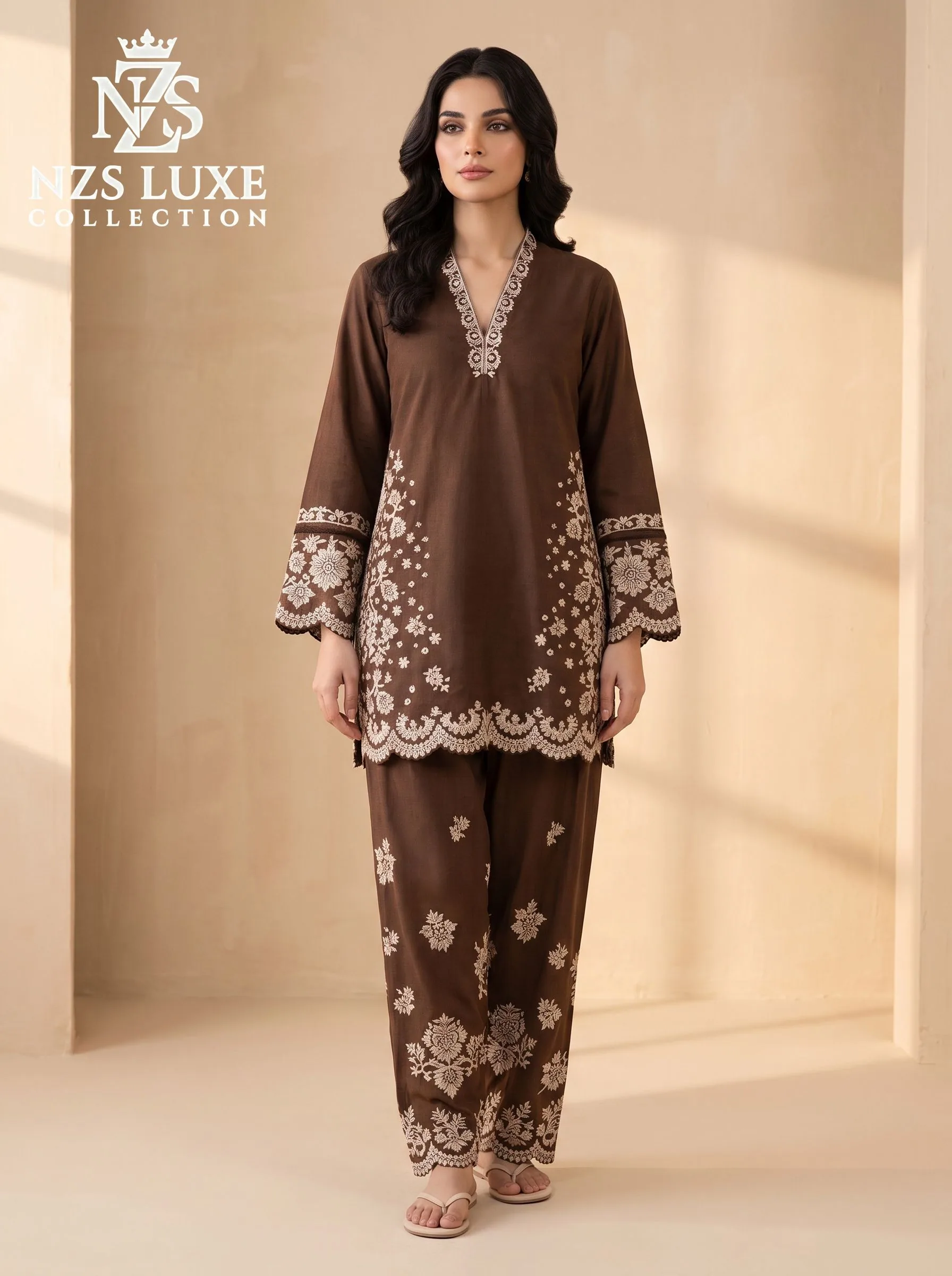 Dhanak Embroidered Front & Sleeves 2-Piece unStitched Suit - image 5