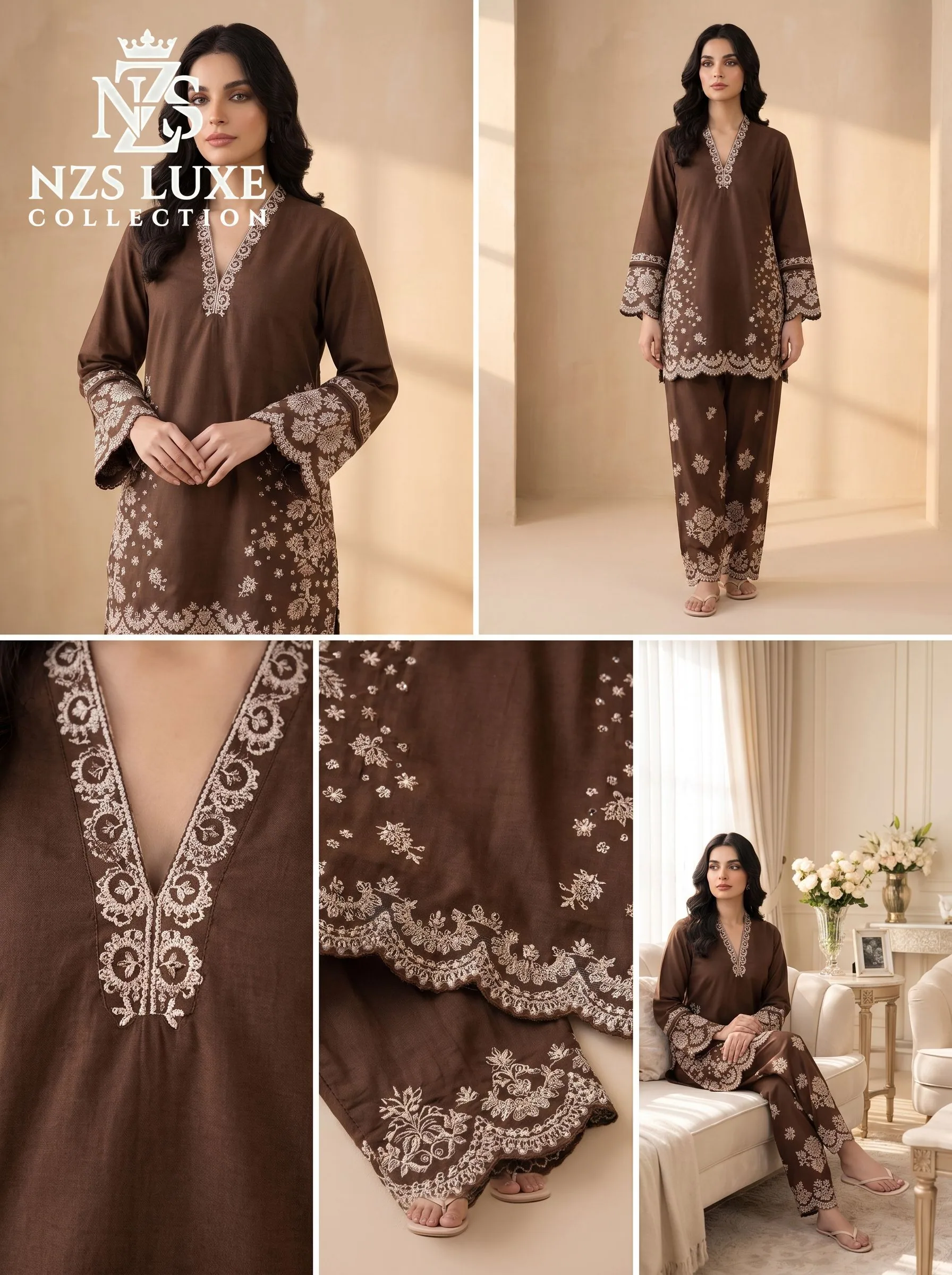Dhanak Embroidered Front & Sleeves 2-Piece unStitched Suit - image 6