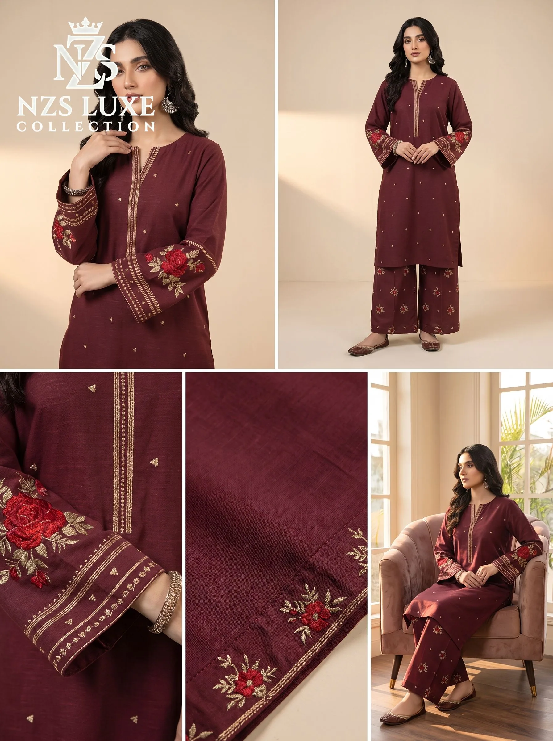 Dhanak Embroidered Front & Sleeves 2-Piece unStitched Suit - image 2