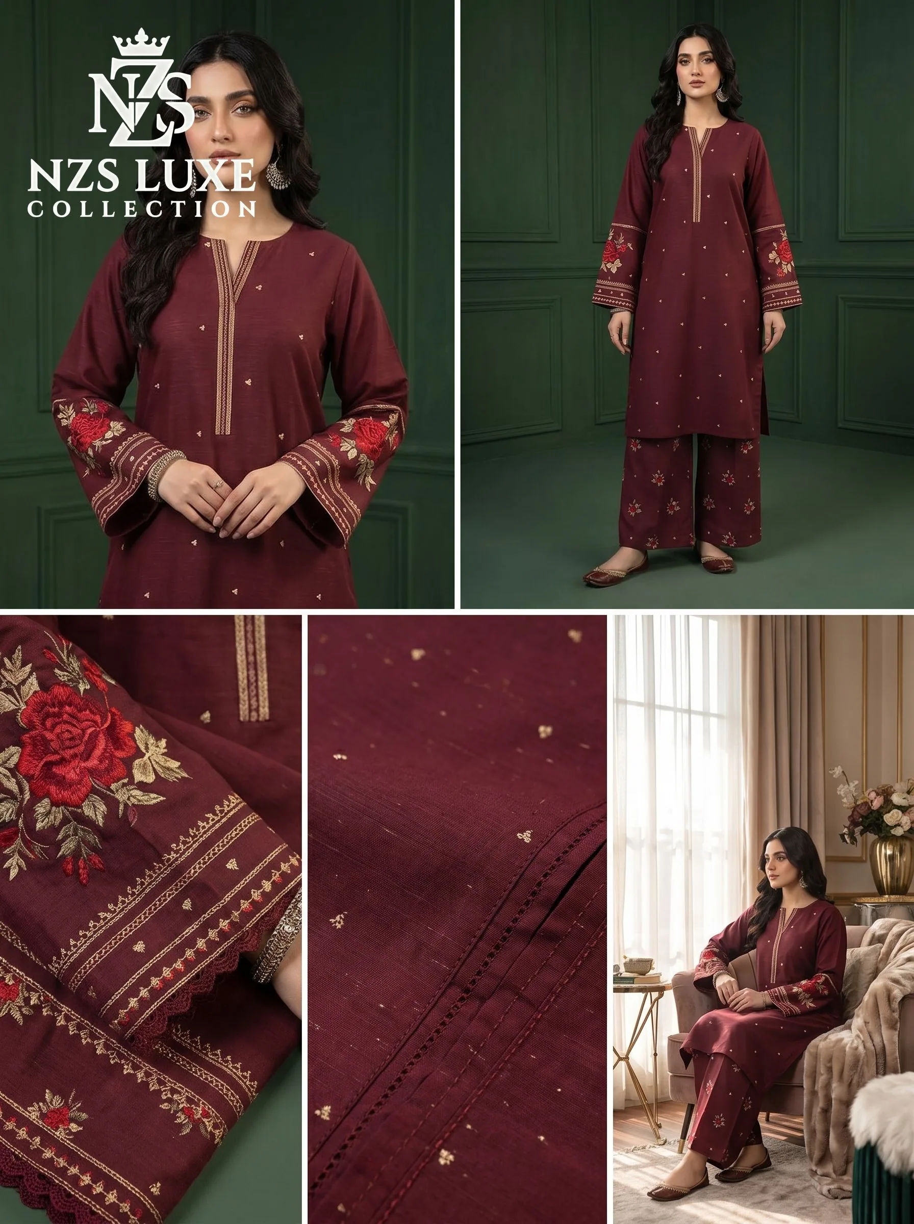 Dhanak Embroidered Front & Sleeves 2-Piece unStitched Suit - image 3