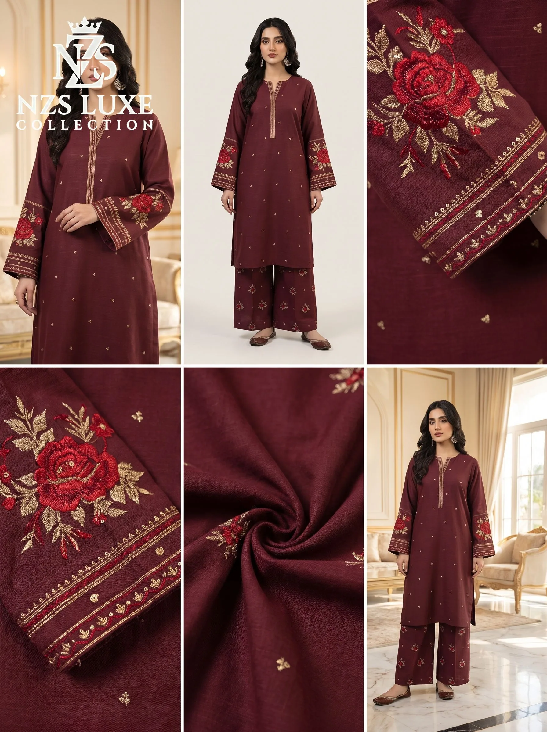 Dhanak Embroidered Front & Sleeves 2-Piece unStitched Suit - image 4