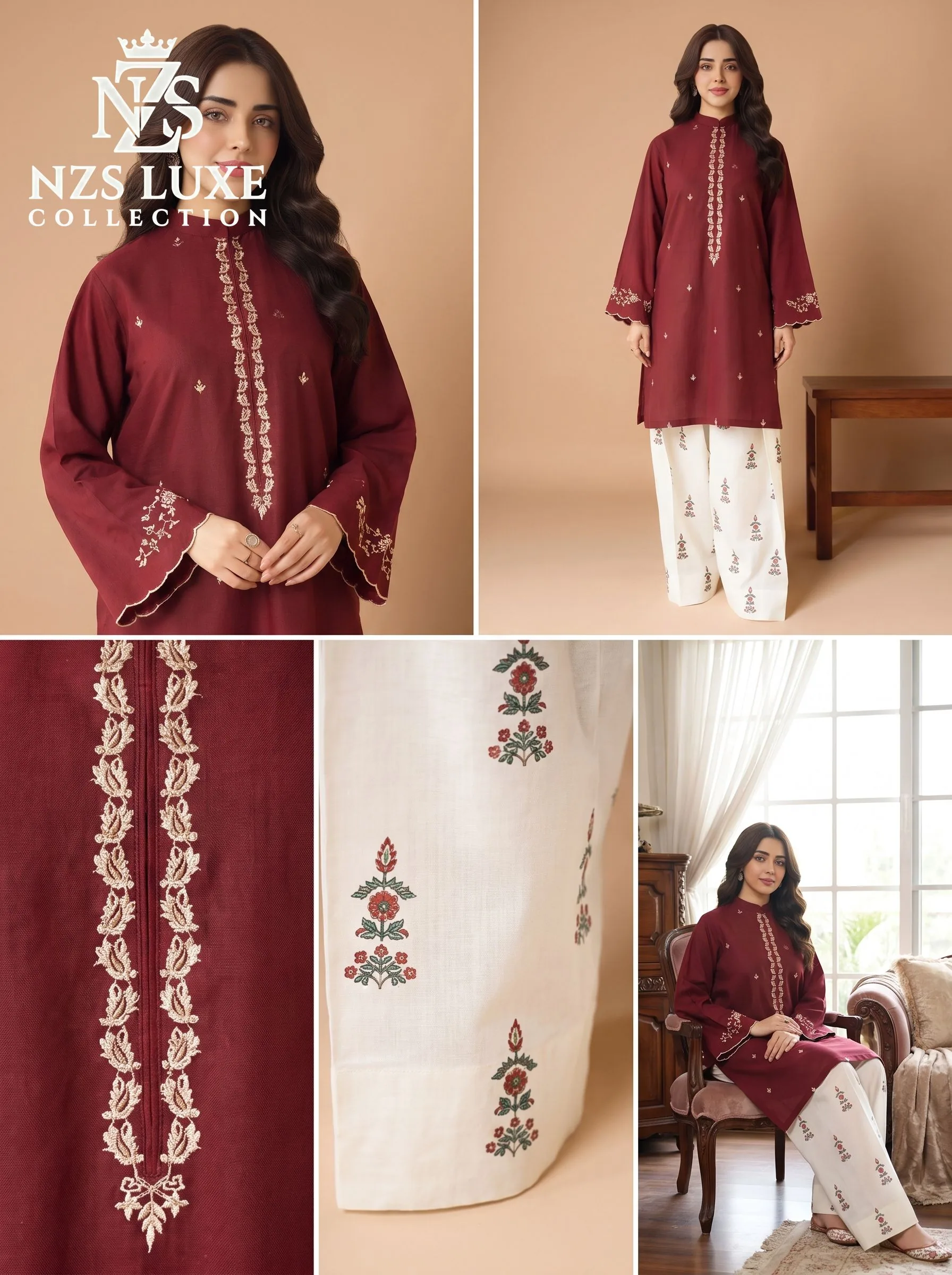 Dhanak Embroidered Front & Sleeves 2-Piece unStitched Suit - image 2