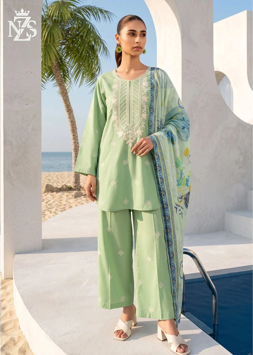 NZS LUXE Lawn 3-Piece Stitched Suit in Mint green - image 1