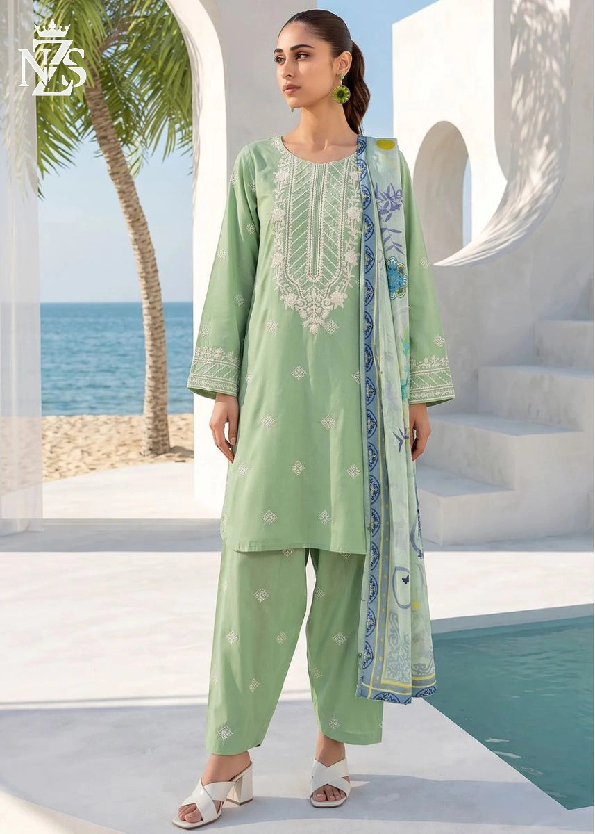 NZS LUXE Lawn 3-Piece Stitched Suit in Mint green - image 2