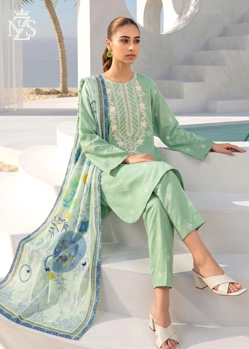 NZS LUXE Lawn 3-Piece Stitched Suit in Mint green - image 3