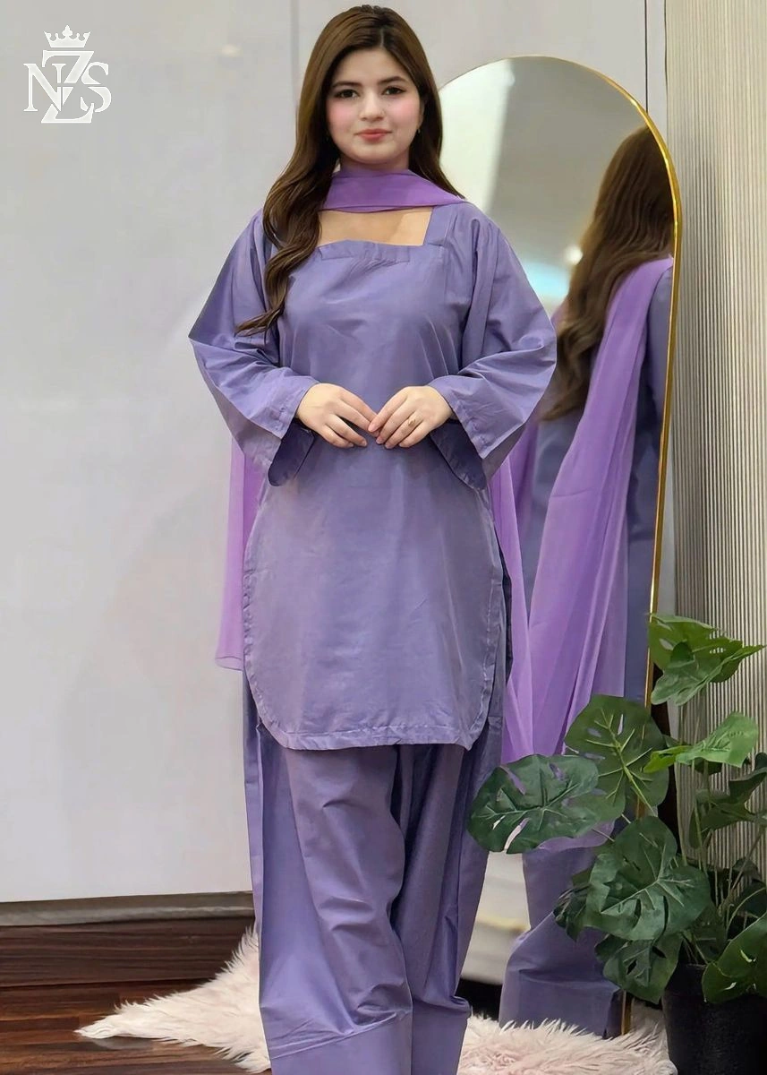 NZS LUXE Lawn Farshi Set 2-Piece Stitched Suit in Lavender - image 1