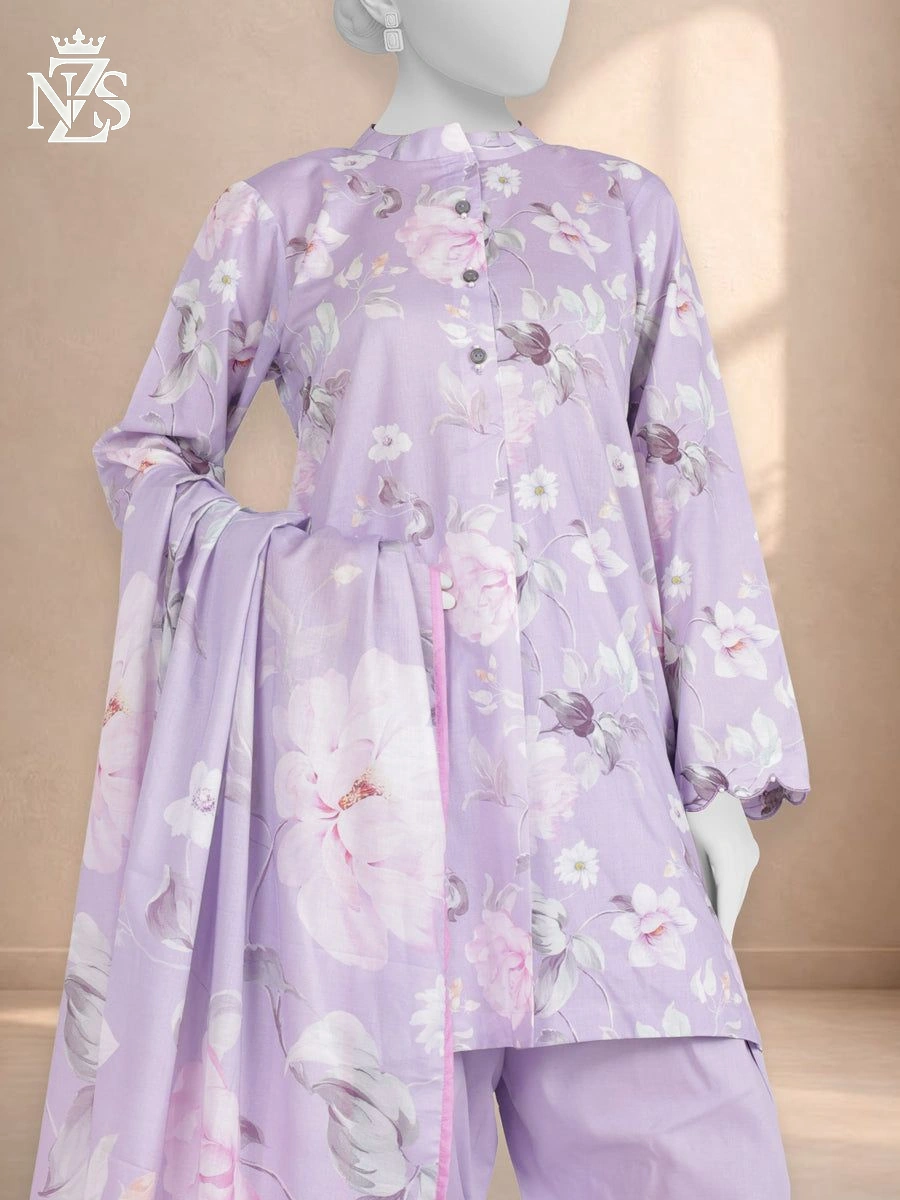 NZS LUXE Printed Lawn 3-Piece Stitched Suit in Lilac floral - image 2
