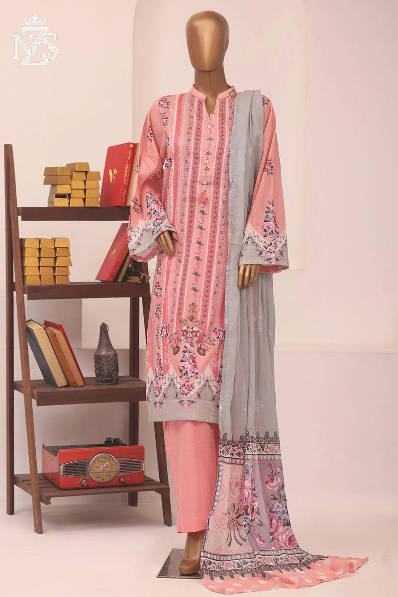 NZS LUXE Printed Lawn 3-Piece Stitched Suit in Pink print - image 1
