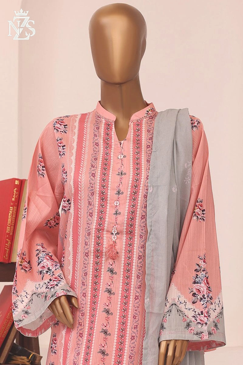 NZS LUXE Printed Lawn 3-Piece Stitched Suit in Pink print - image 2