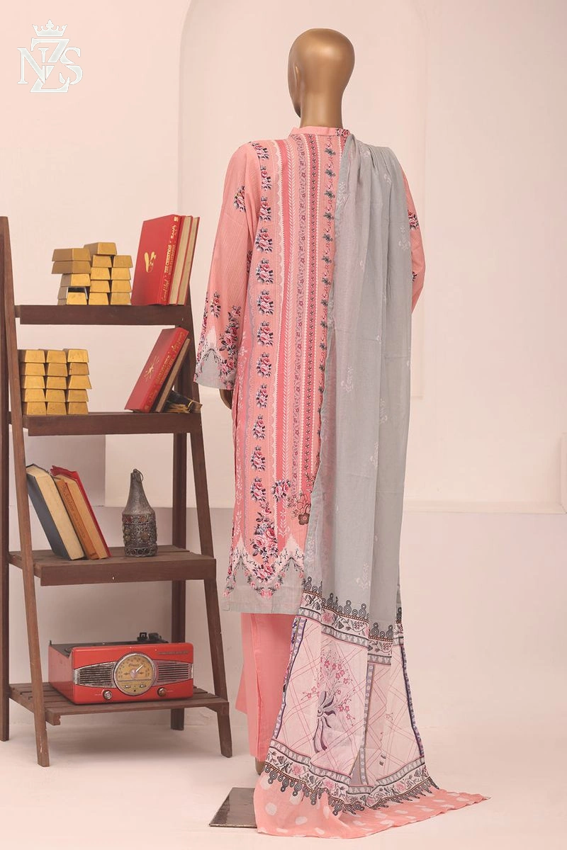 NZS LUXE Printed Lawn 3-Piece Stitched Suit in Pink print - image 3