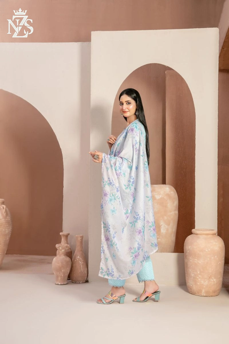 NZS LUXE Jacquard Viscose 3-Piece Stitched Suit in Aqua - image 2