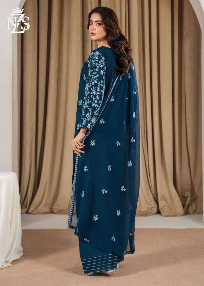 NZS LUXE Embroidered Lawn Kurta 3-Piece Stitched Suit in Deep teal - image 2