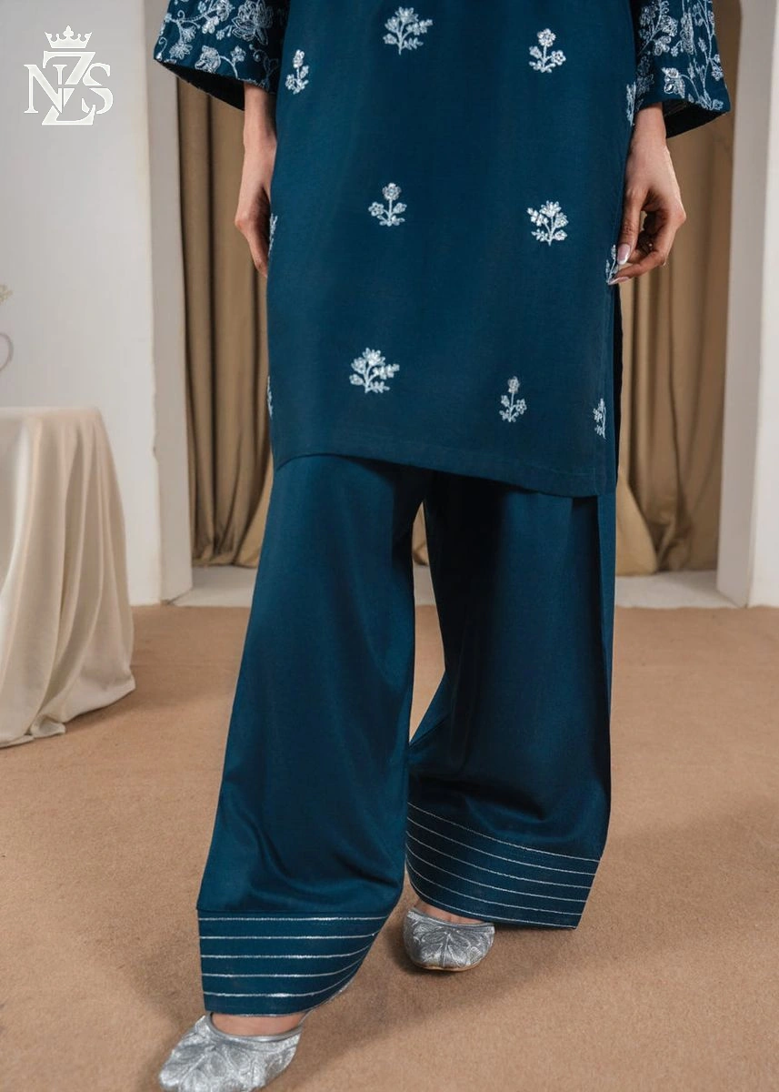 NZS LUXE Embroidered Lawn Kurta 3-Piece Stitched Suit in Deep teal - image 3