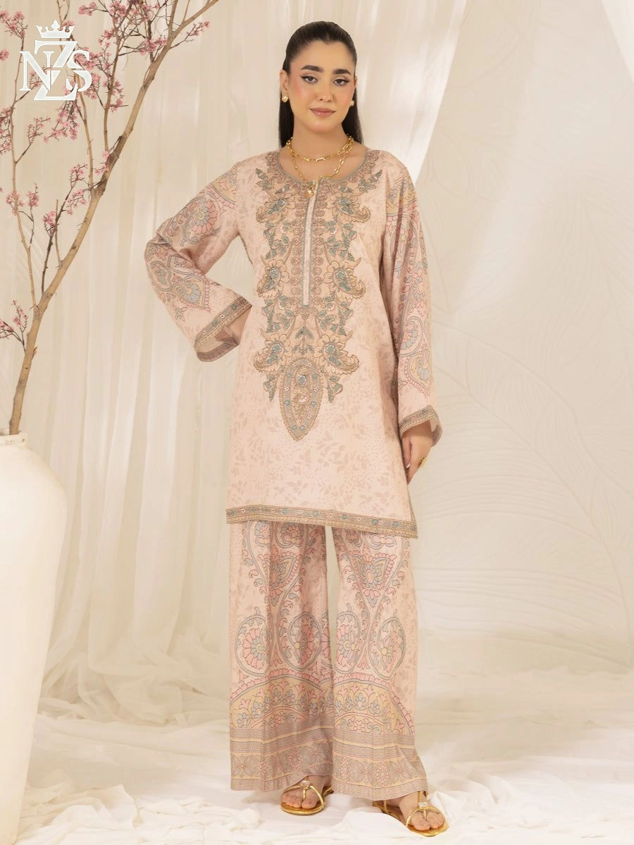NZS LUXE Silk Lawn Co-ord 2-Piece Stitched Suit in Blush - image 1