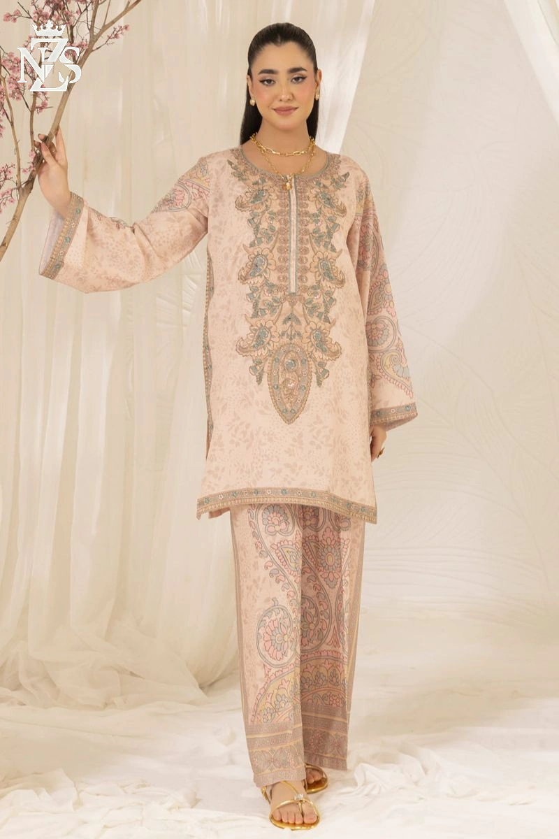 NZS LUXE Silk Lawn Co-ord 2-Piece Stitched Suit in Blush - image 2