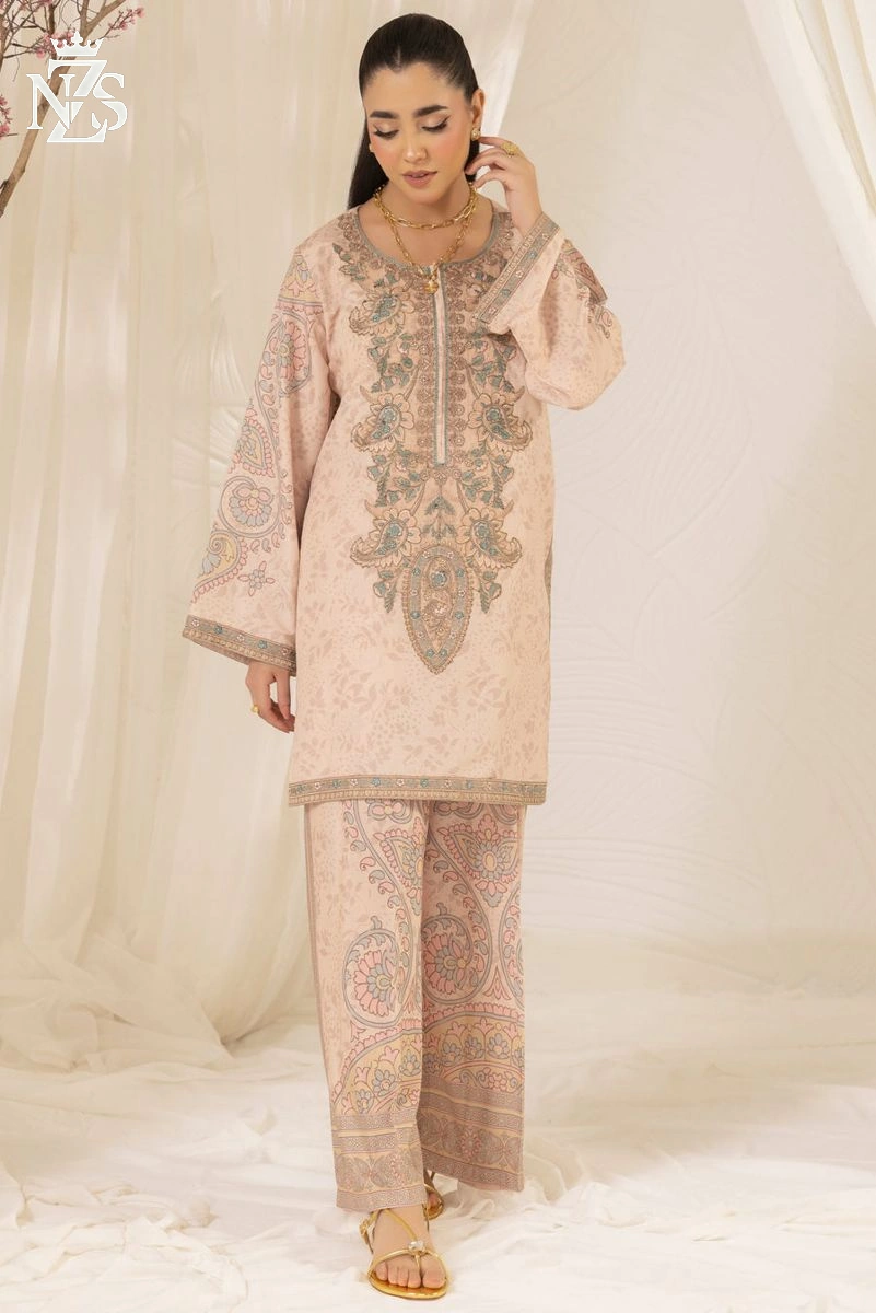 NZS LUXE Silk Lawn Co-ord 2-Piece Stitched Suit in Blush - image 3
