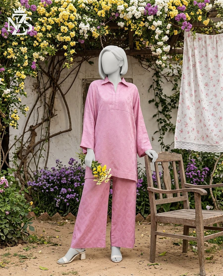 NZS LUXE Jacquard Co-ord 2-Piece Stitched Suit in Pink - image 1