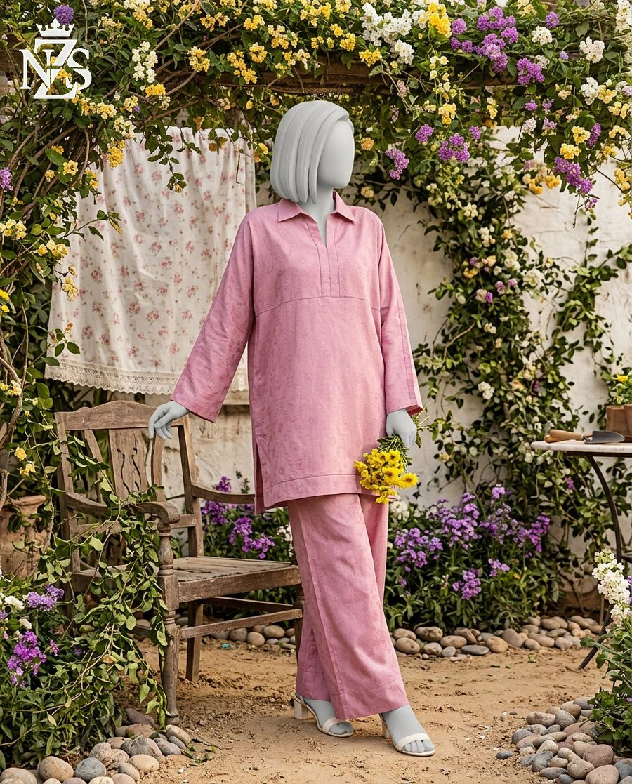 NZS LUXE Jacquard Co-ord 2-Piece Stitched Suit in Pink - image 2