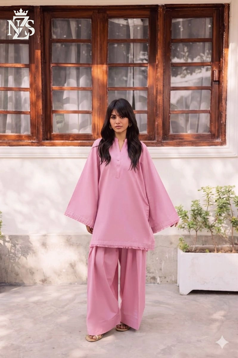 NZS LUXE Solid Lawn Co-ord 2-Piece Stitched Suit in Lilac pink - image 1