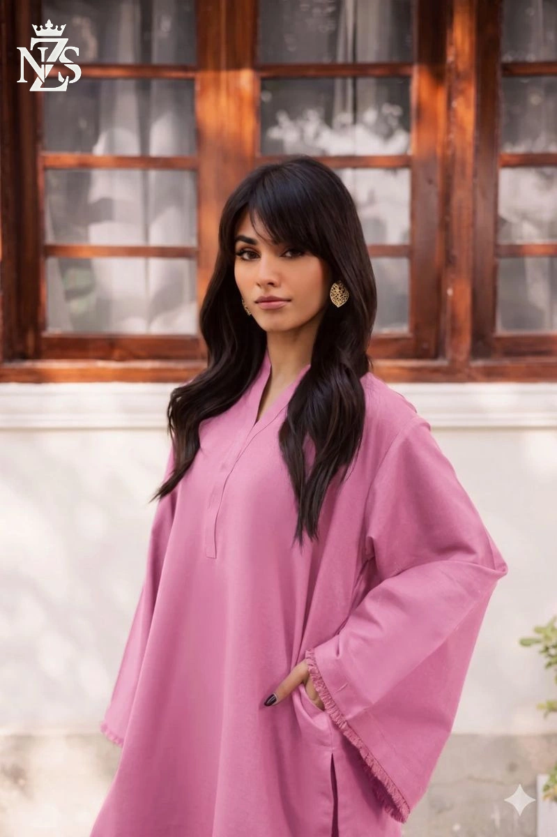 NZS LUXE Solid Lawn Co-ord 2-Piece Stitched Suit in Lilac pink - image 2