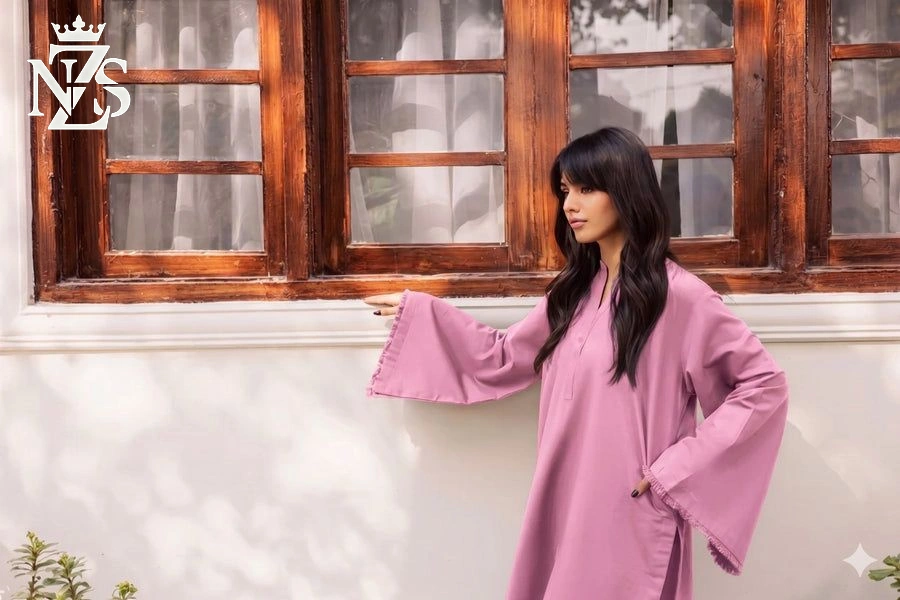 NZS LUXE Solid Lawn Co-ord 2-Piece Stitched Suit in Lilac pink - image 3