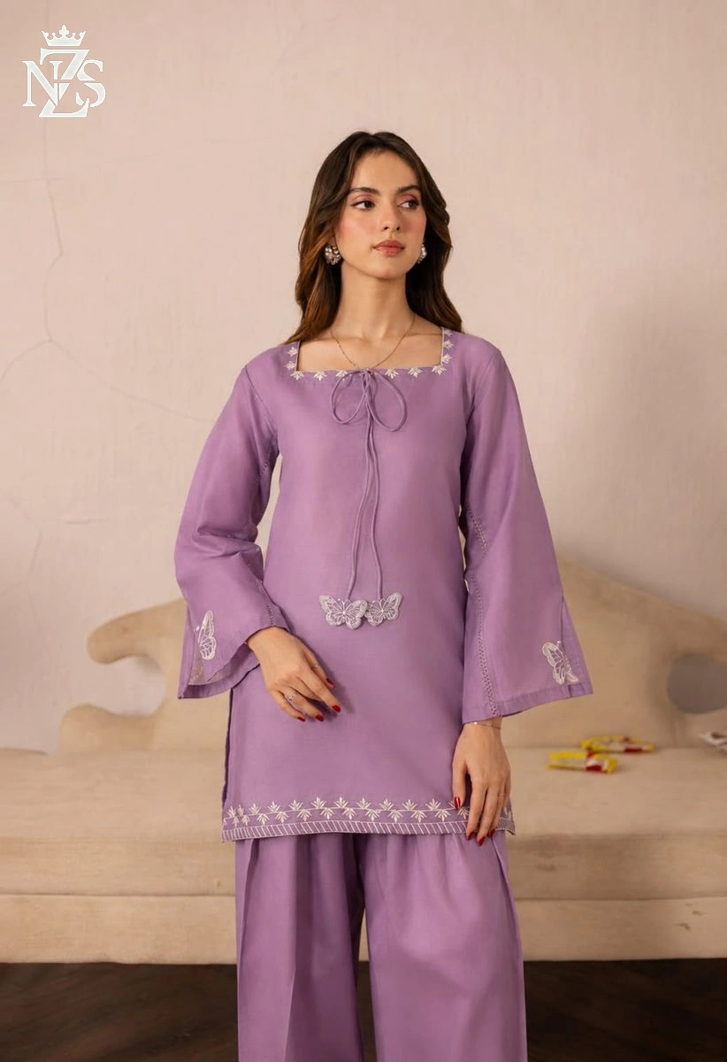 NZS LUXE Embroidered Lawn Farshi Set 2-Piece Stitched Suit in Purple - image 2