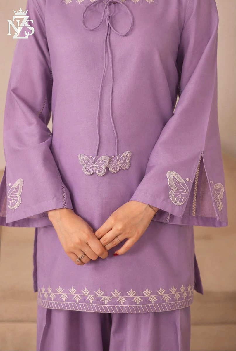 NZS LUXE Embroidered Lawn Farshi Set 2-Piece Stitched Suit in Purple - image 3