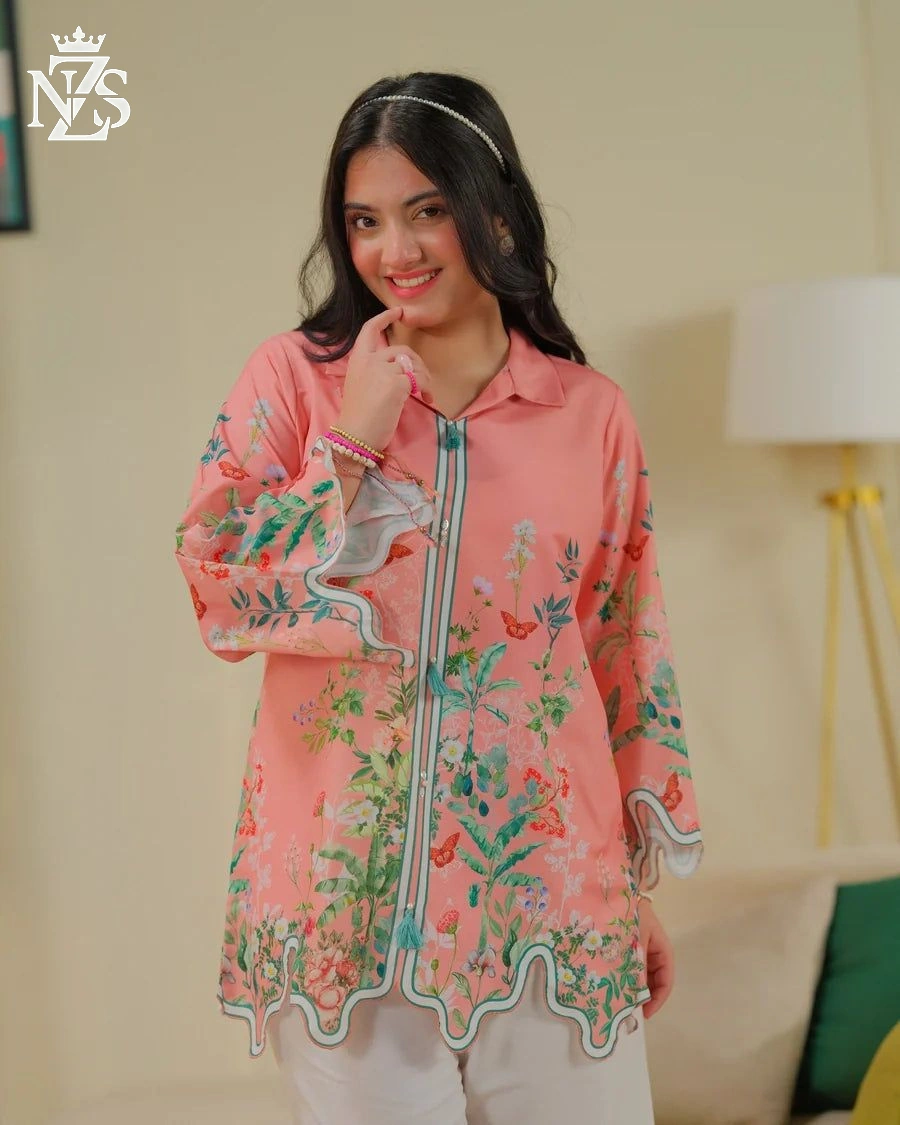 NZS LUXE Cutwork Cambric Co-ord 2-Piece Stitched Suit in Peach - image 3