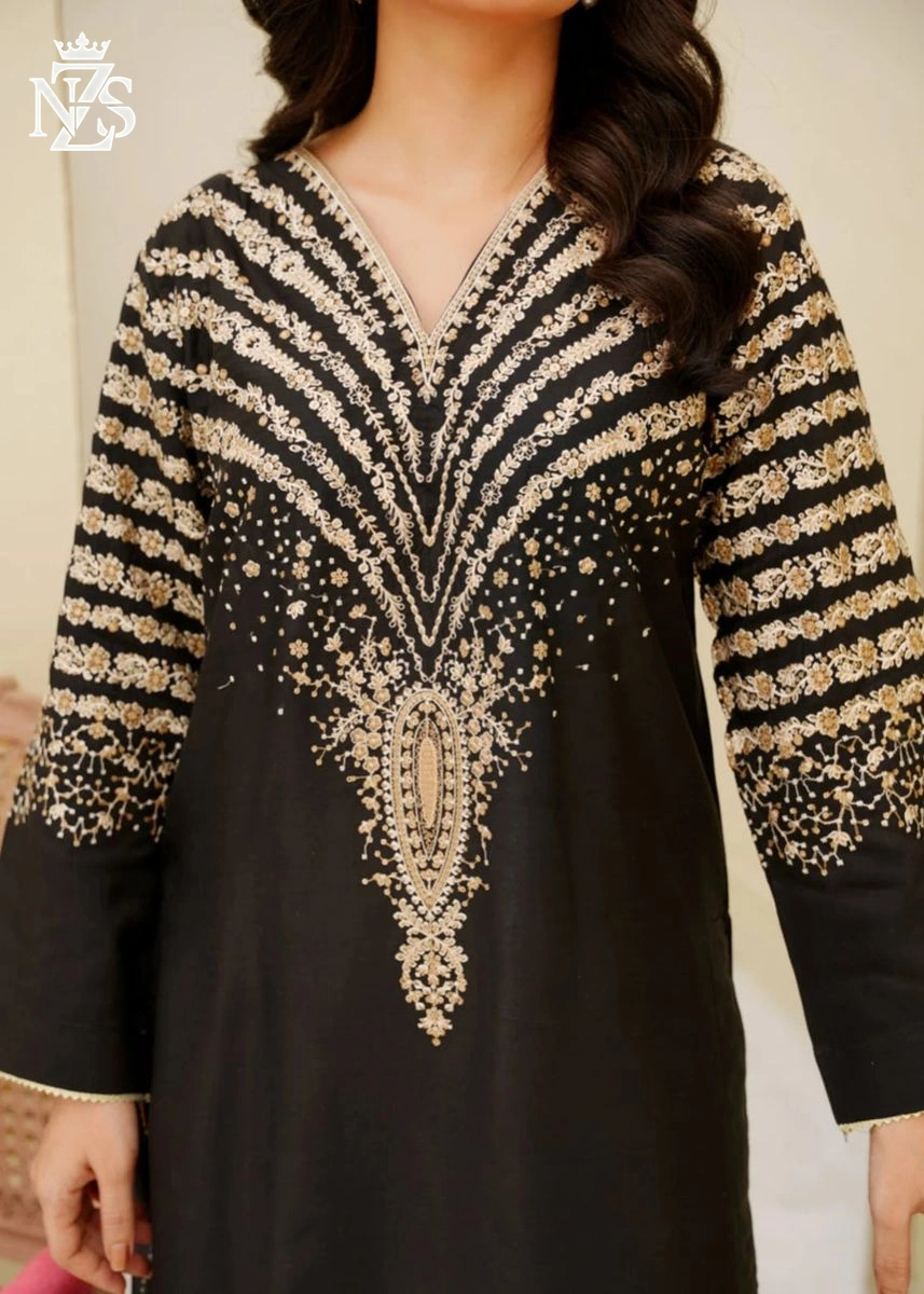 Alayna Embroidered Cambric 3-Piece Stitched Suit in Black - image 2