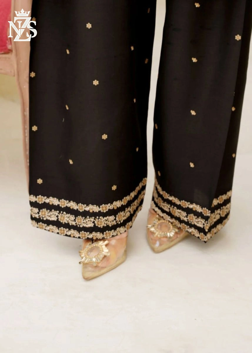 Alayna Embroidered Cambric 3-Piece Stitched Suit in Black - image 4