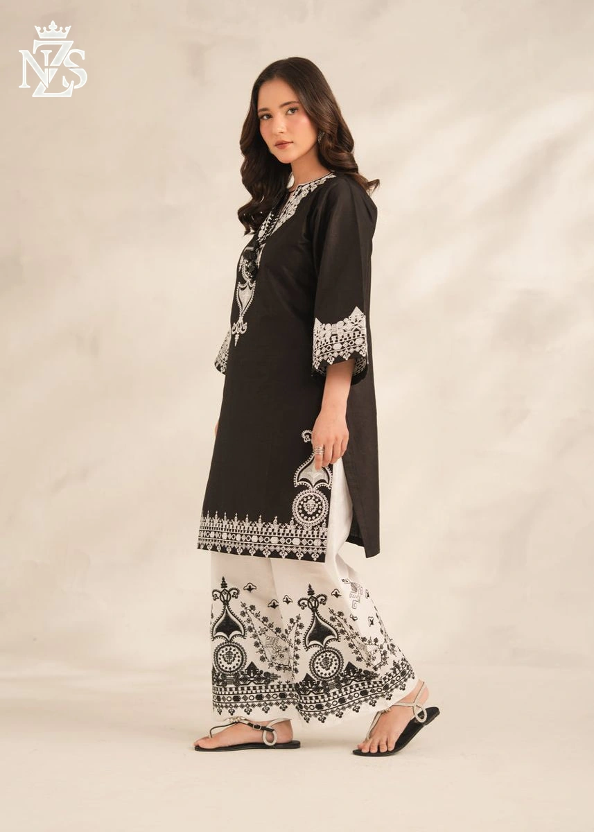 Falak Embroidered Lawn 2-Piece Stitched Suit in Black & white - image 2