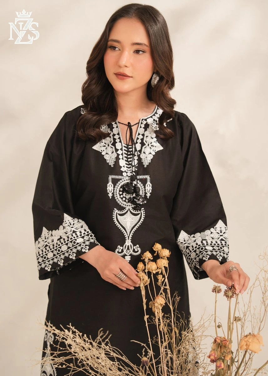Falak Embroidered Lawn 2-Piece Stitched Suit in Black & white - image 3